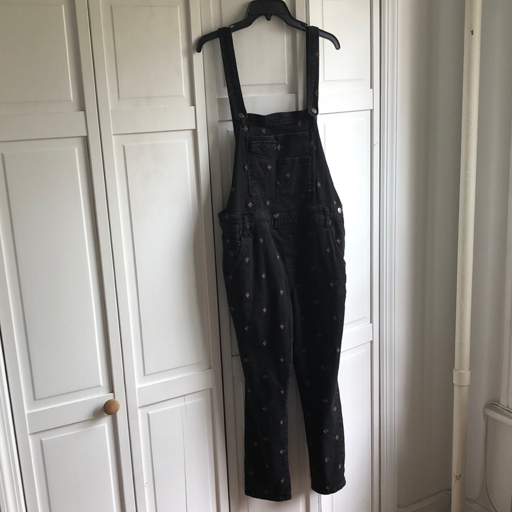 Black free people overalls with gold embroidery